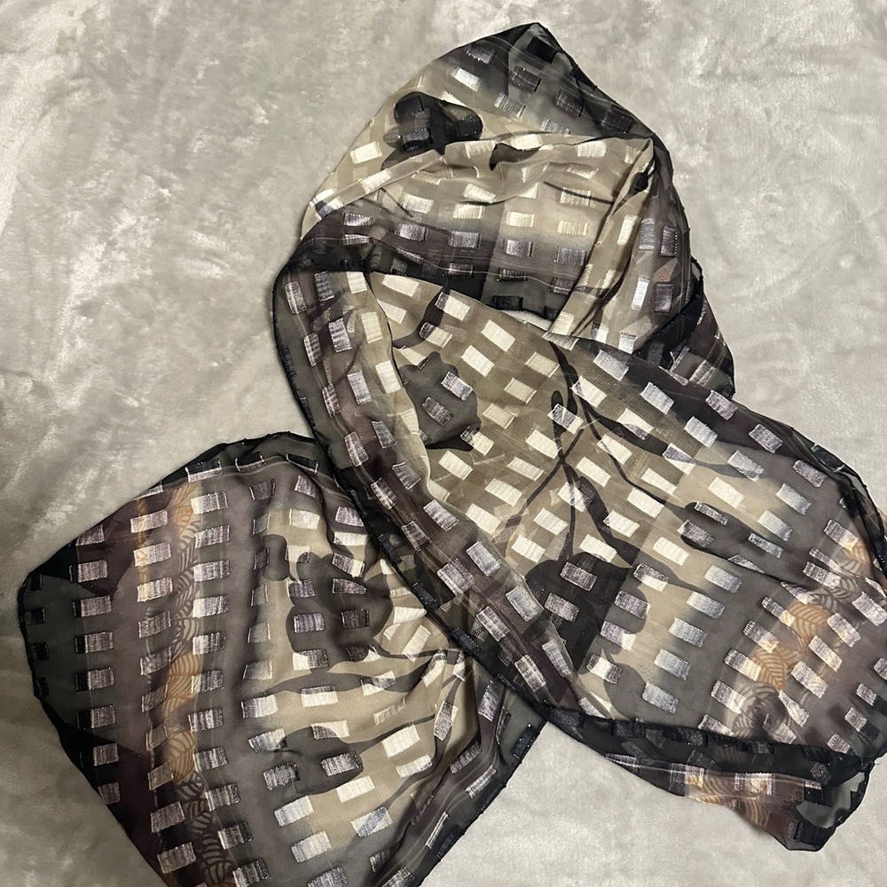 Sheer Flowered Geometric Scarf 13” X 56”